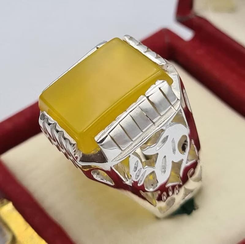 Natural Yellow Yemeni Aqeeq Ring Beautiful Handmade Aqiq Akik Hakik Bague ring