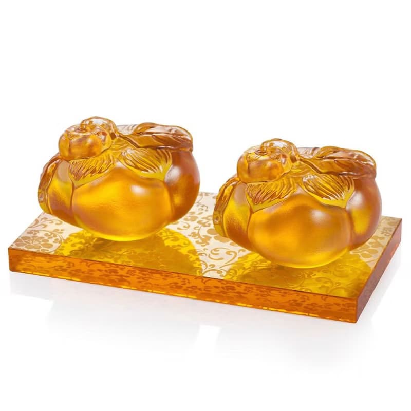 LIULI LIVING 連連好事 雙柿雙喜 好運人緣 含牡丹花飾底座