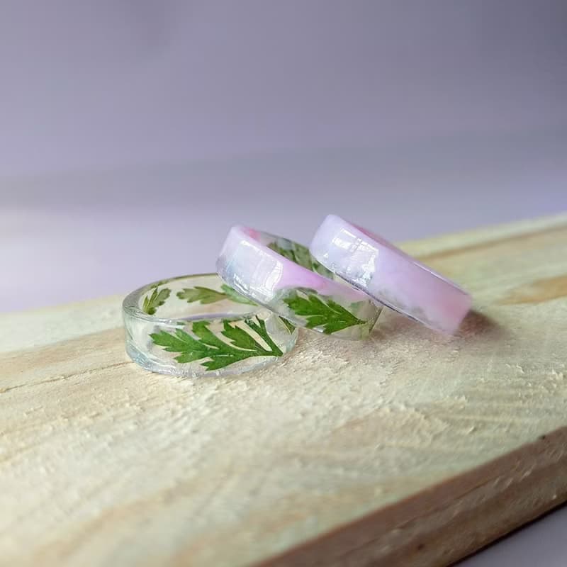樹脂戒指 乾燥花 蕨類 粉紅 綠色植物 戒指
