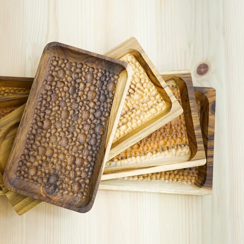 天然柚木餐盤-波點款 35cm│不上漆原木製長型托盤 露營野餐