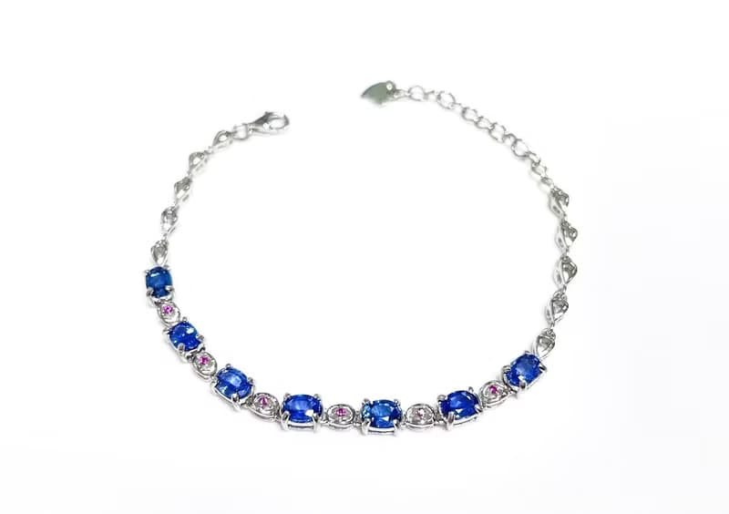 藍寶石手鍊 有燒藍寶石 藍寶石 925純銀手鍊 手工鑲嵌 可調式