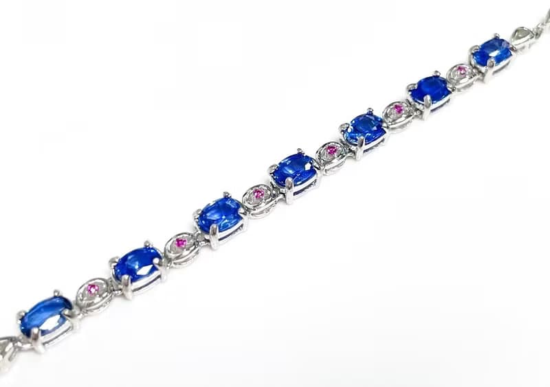 藍寶石手鍊 有燒藍寶石 藍寶石 925純銀手鍊 手工鑲嵌 可調式