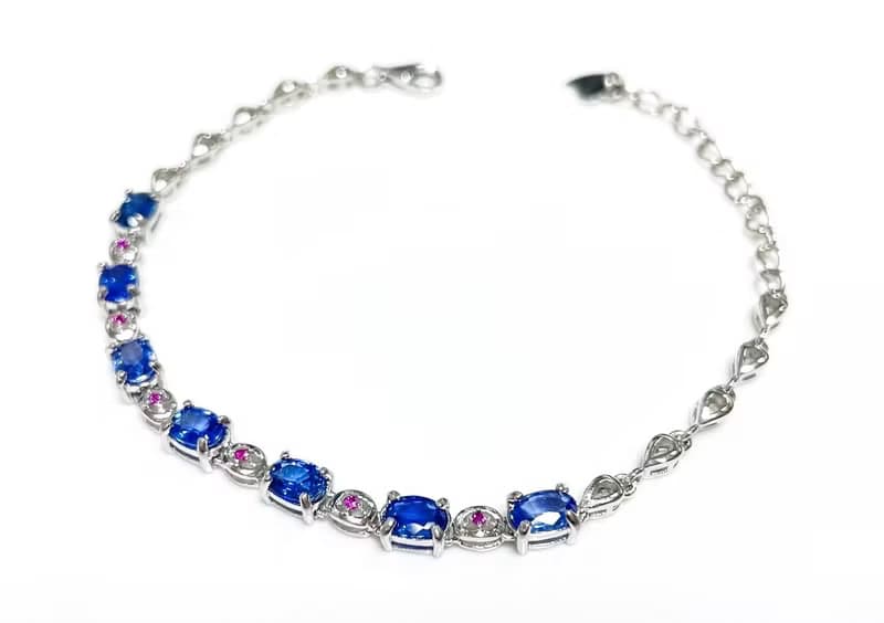 藍寶石手鍊 有燒藍寶石 藍寶石 925純銀手鍊 手工鑲嵌 可調式