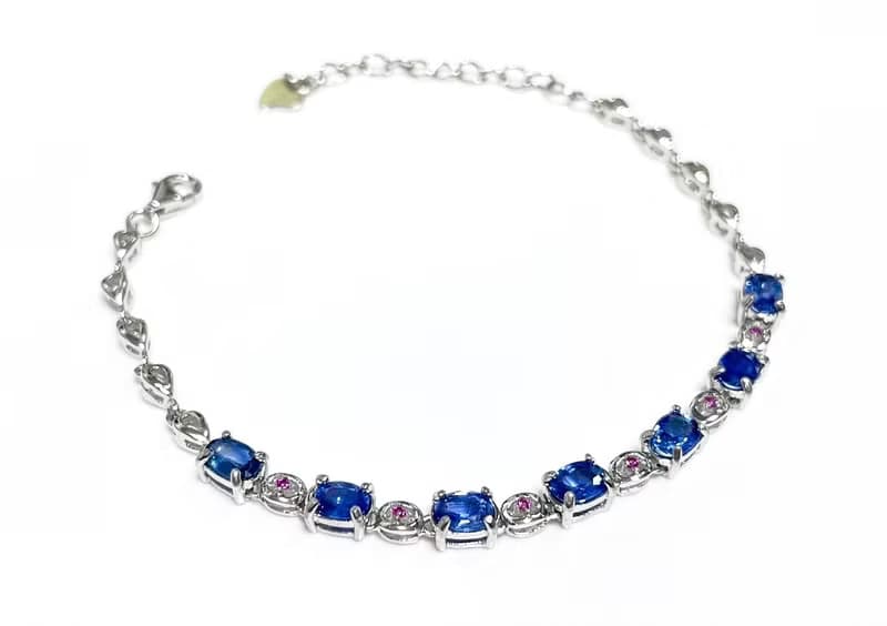 藍寶石手鍊 有燒藍寶石 藍寶石 925純銀手鍊 手工鑲嵌 可調式