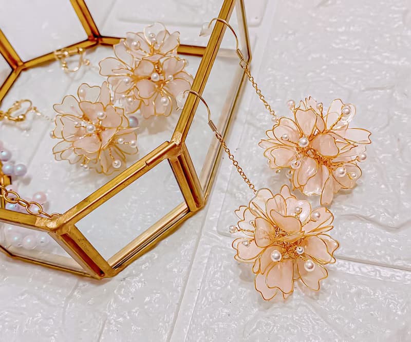櫻花花球耳環 Sakura Ball earring UV 樹脂手創飾品