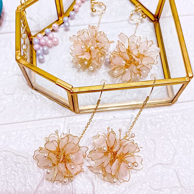 櫻花花球耳環 Sakura Ball earring UV 樹脂手創飾品