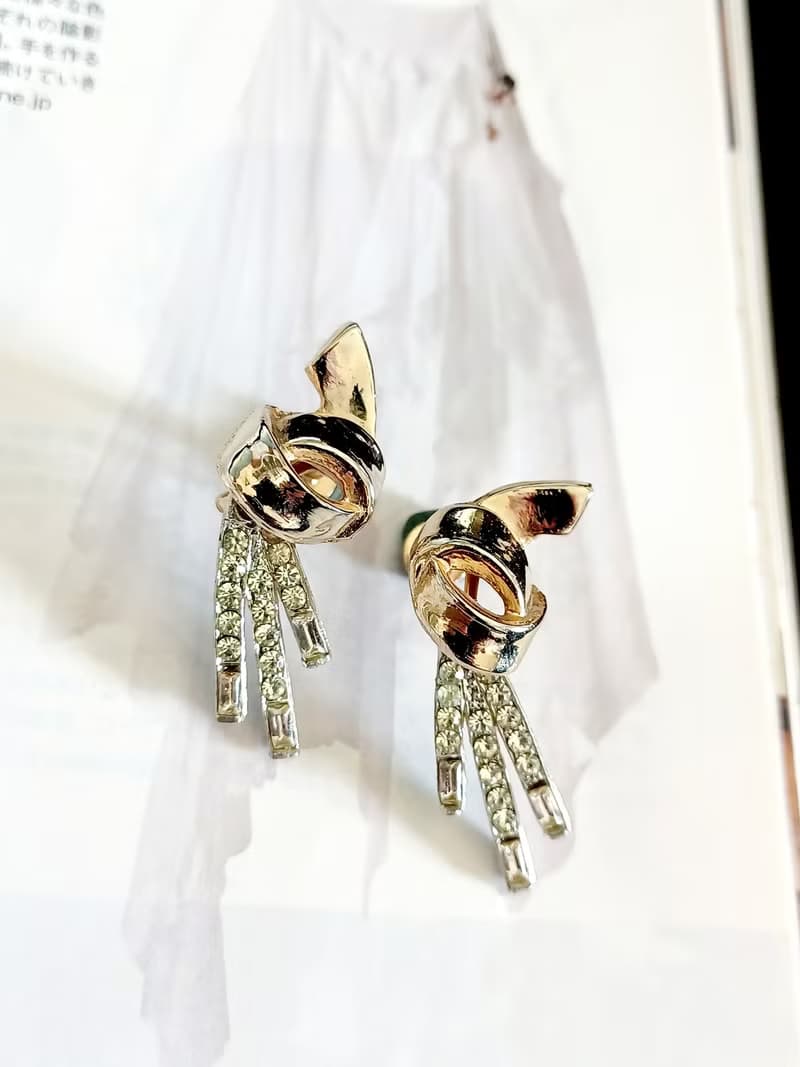 vintage jewelry 立體繩結風格吊墜萊茵 夾式耳環
