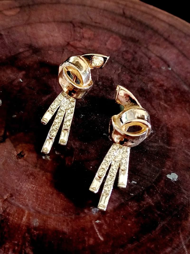 vintage jewelry 立體繩結風格吊墜萊茵 夾式耳環