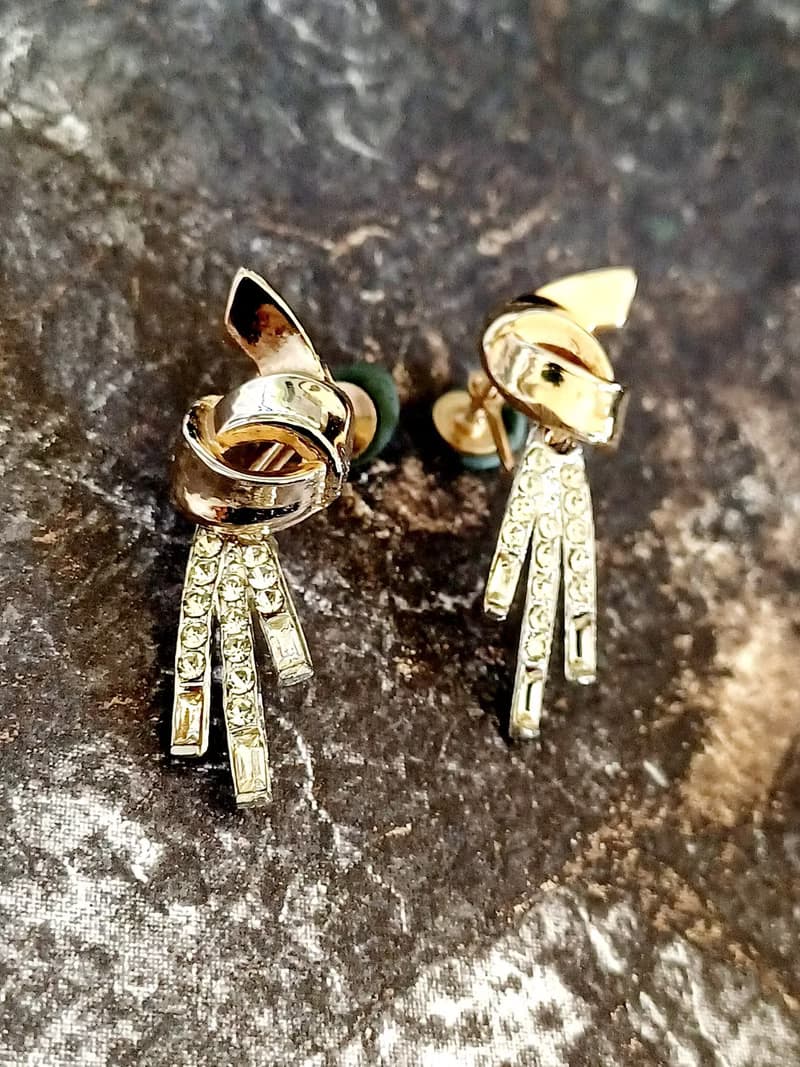 vintage jewelry 立體繩結風格吊墜萊茵 夾式耳環