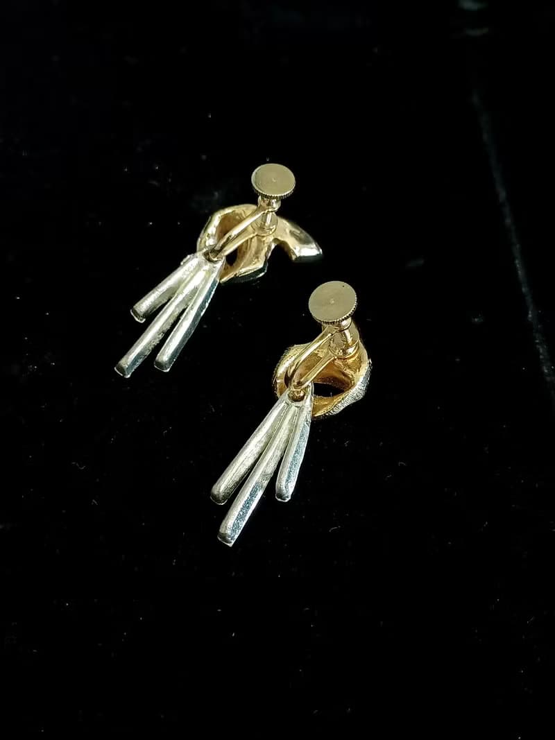 vintage jewelry 立體繩結風格吊墜萊茵 夾式耳環