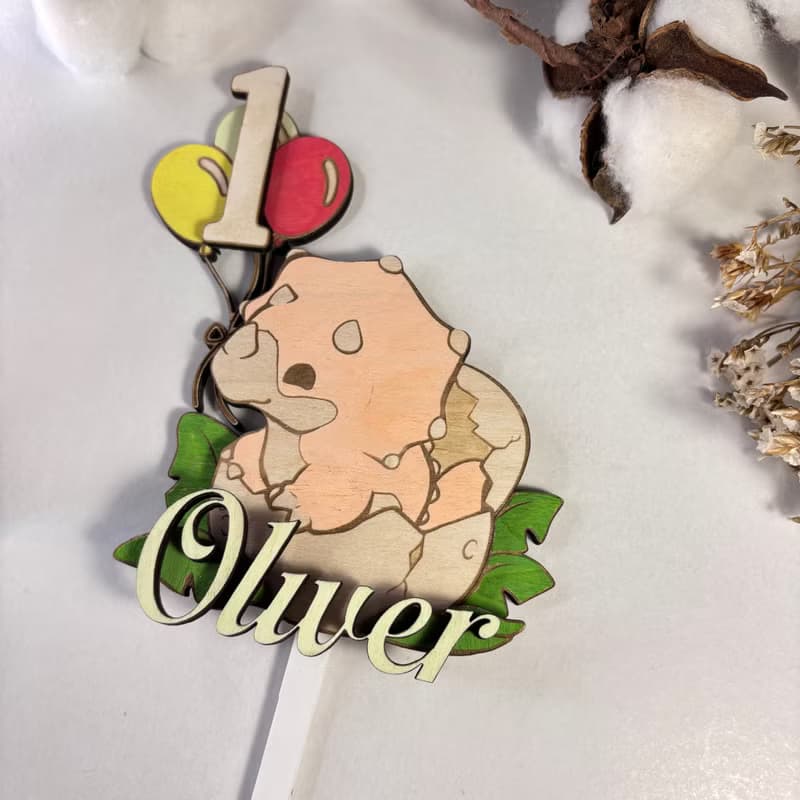 Dino Wood Custom Cake Topper - Hand Painted Birthday Keepsake - Custom Name