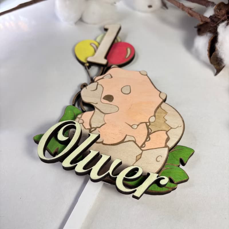 Dino Wood Custom Cake Topper - Hand Painted Birthday Keepsake - Custom Name