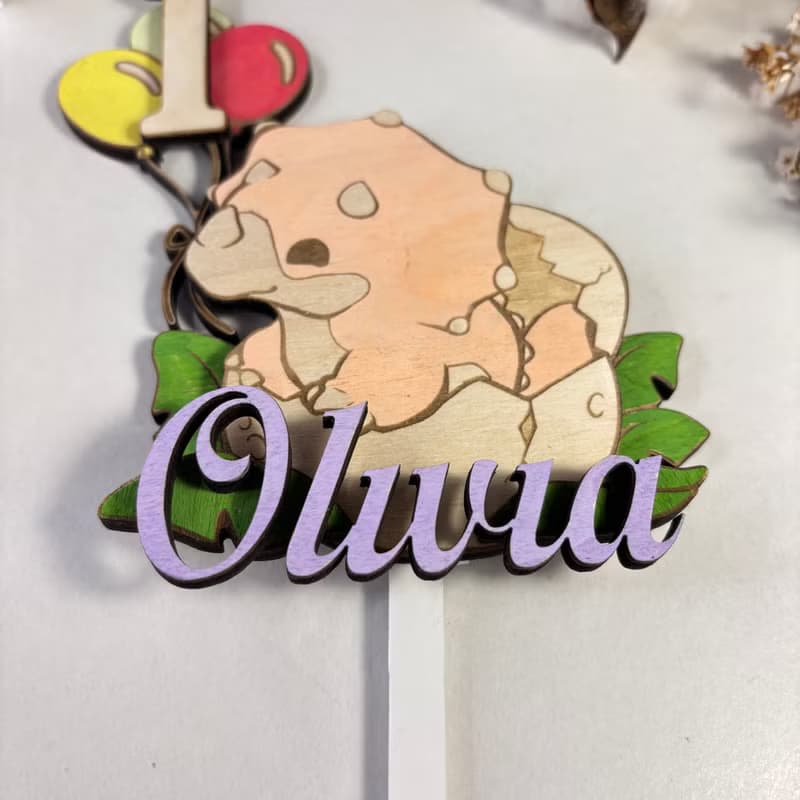 Dino Wood Custom Cake Topper - Hand Painted Birthday Keepsake - Custom Name