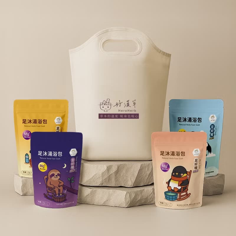公主泡腳包 好漢草-摺疊足浴袋+漢方足浴包PLUS鎂(4袋綜合禮盒組)