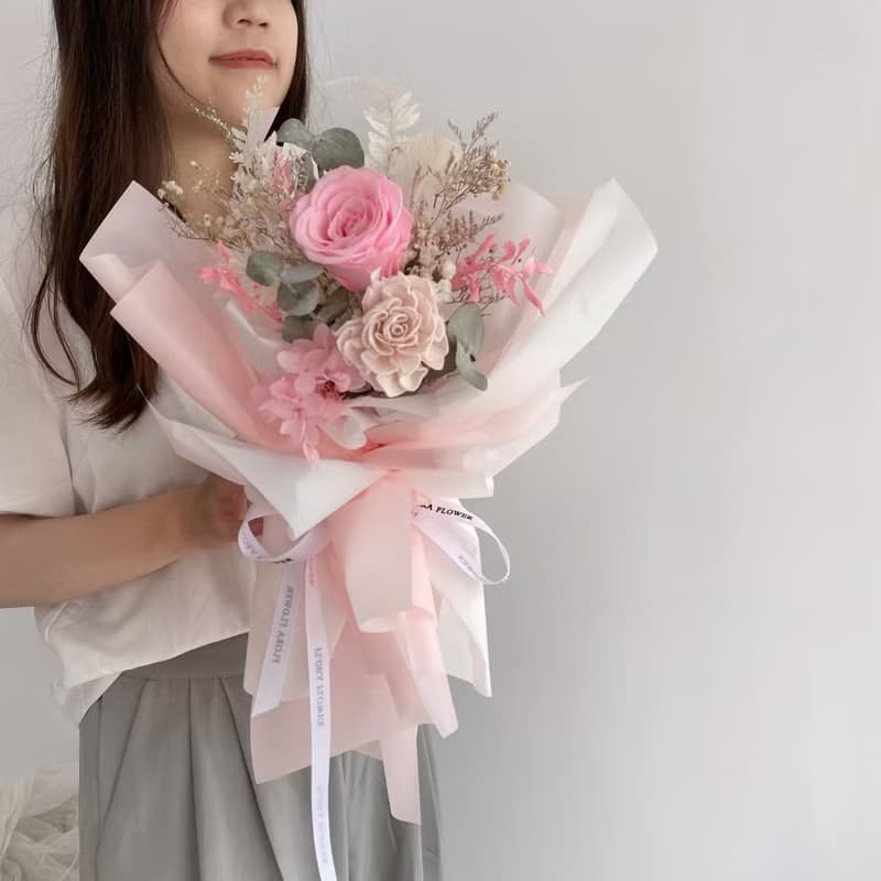Flora Flower乾燥花束-蜜桃粉系