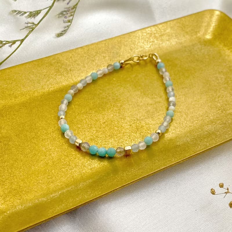 【助表達溝通】水晶手鍊/天河石x月光石x14KGF注金|夏日