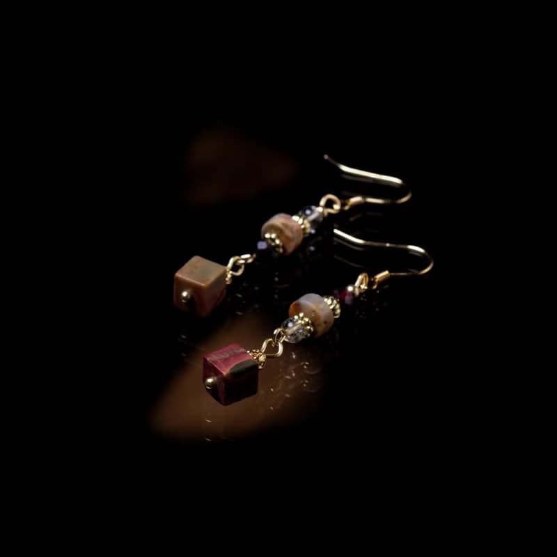 為愛癡狂 l 鈦晶瘋狂瑪瑙畢加索石耳勾式耳環 E0028