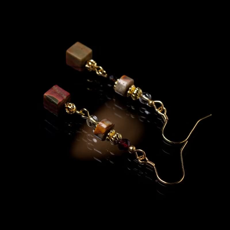 為愛癡狂 l 鈦晶瘋狂瑪瑙畢加索石耳勾式耳環 E0028