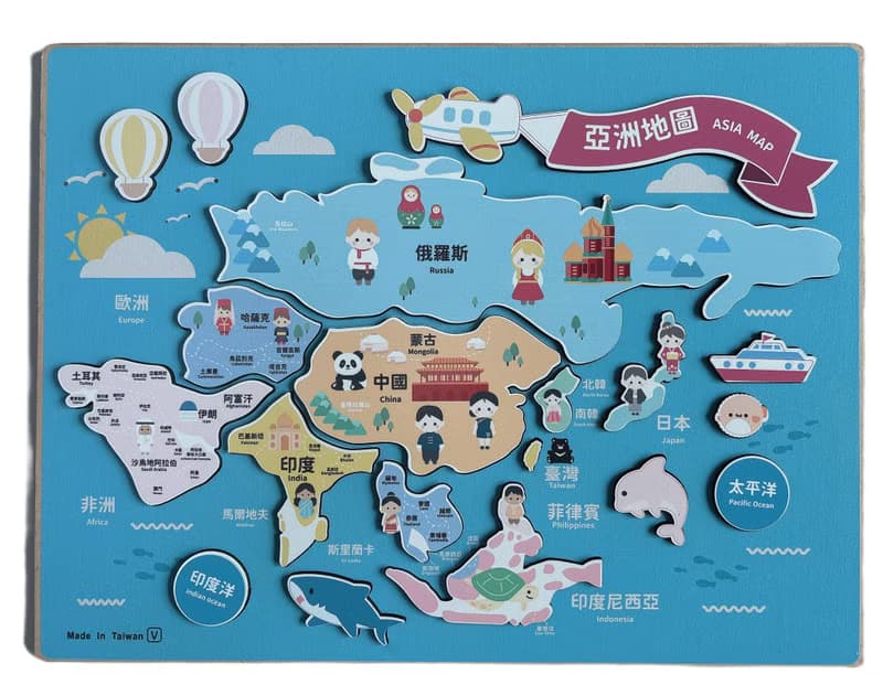 3D積木拼圖 木製亞洲景點拼圖 世界地圖 認識世界 認識亞洲