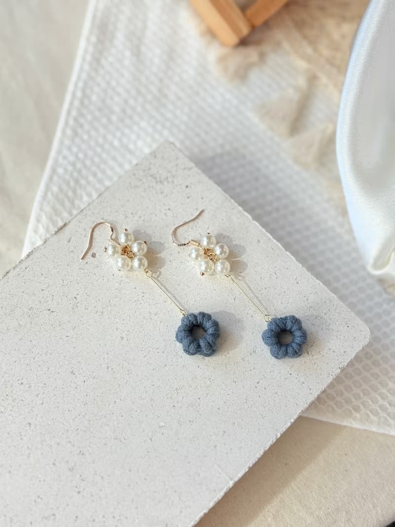 【原創－飾品】珍珠簍空花 手作編織 耳環 耳針 耳夾