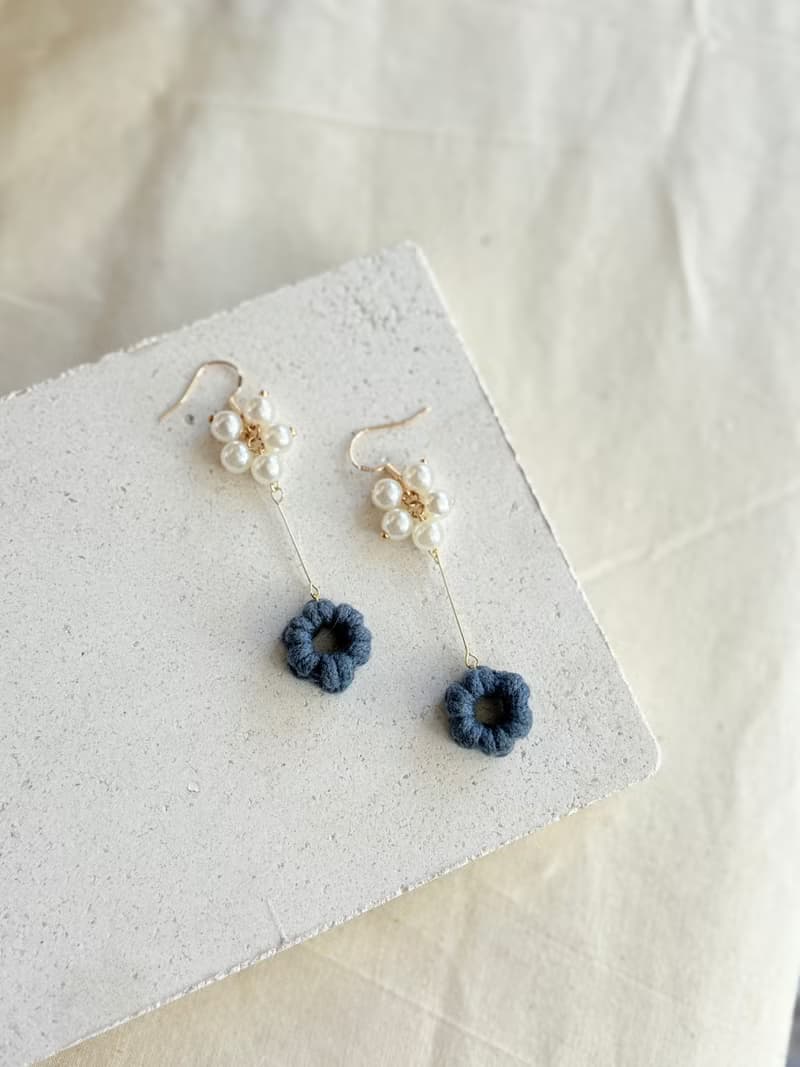 【原創－飾品】珍珠簍空花 手作編織 耳環 耳針 耳夾