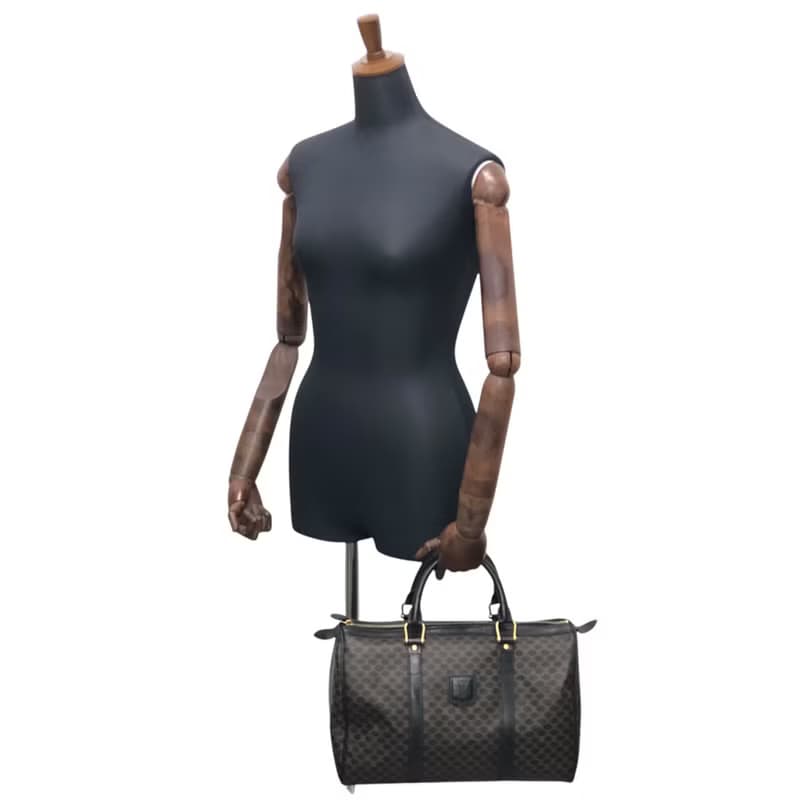 【 日本直送　名牌中古包 】CELINE セリーヌ マカダム ハンドバッグ ブラック ブラゾン型押し PVC レザー ミニボストン vintage ibfr5i