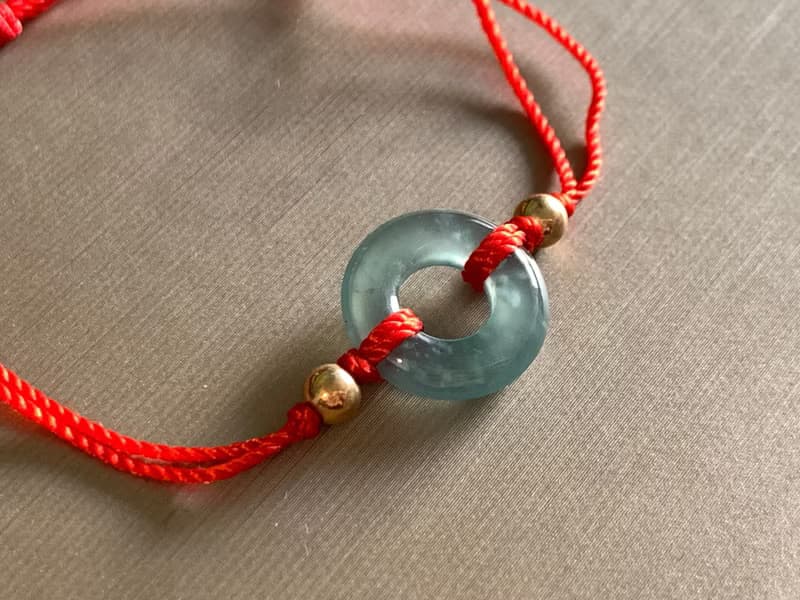 快速出貨 天然藍水翡翠甜甜圈手鍊 幸運紅繩 開運紅繩 冰種藍水
