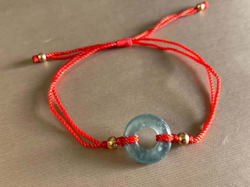 快速出貨 天然藍水翡翠甜甜圈手鍊 幸運紅繩 開運紅繩 冰種藍水