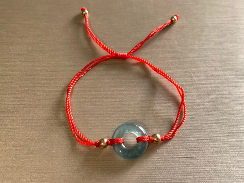 快速出貨 天然藍水翡翠甜甜圈手鍊 幸運紅繩 開運紅繩 冰種藍水