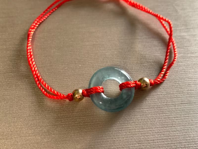 快速出貨 天然藍水翡翠甜甜圈手鍊 幸運紅繩 開運紅繩 冰種藍水