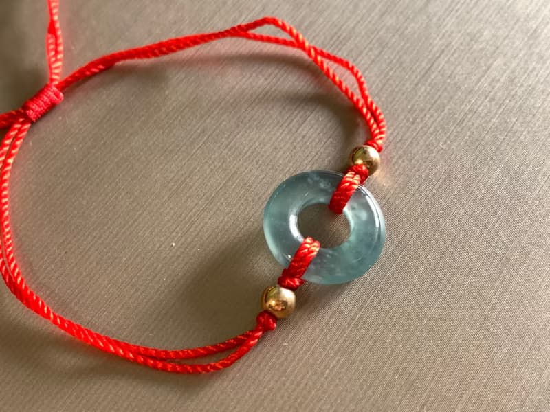快速出貨 天然藍水翡翠甜甜圈手鍊 幸運紅繩 開運紅繩 冰種藍水