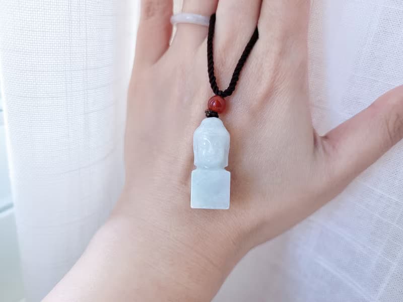 【純翠】天然翡翠 白冰阿彌陀佛吊墜印章兩用款 | 佛系