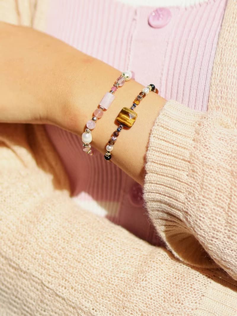 幸福躲貓貓。黃虎眼 尖晶石 黑金超七 14K包金 水晶礦石設計手鍊