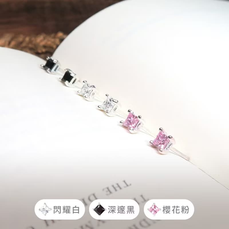 極簡方形 3mm 單鑽耳環 爪鑲設計 925純銀耳環 女生 男生耳環