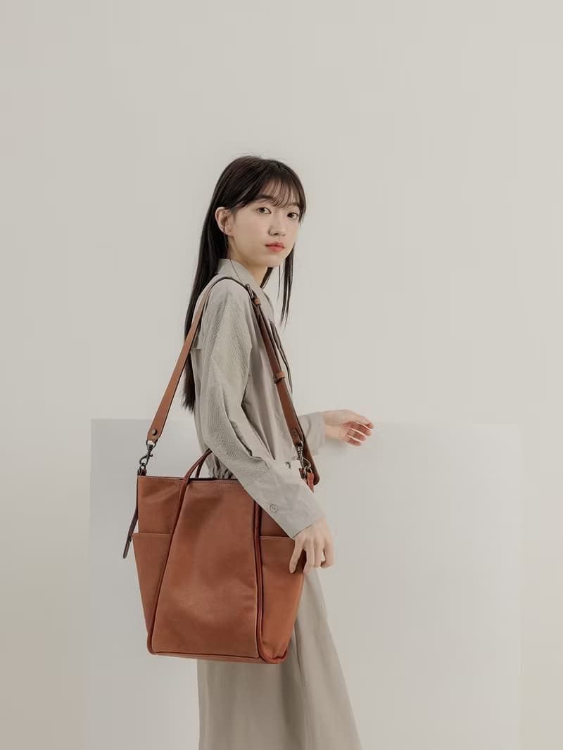 supportingrole 真皮都會優雅休閒精緻手提肩側背包 咖啡