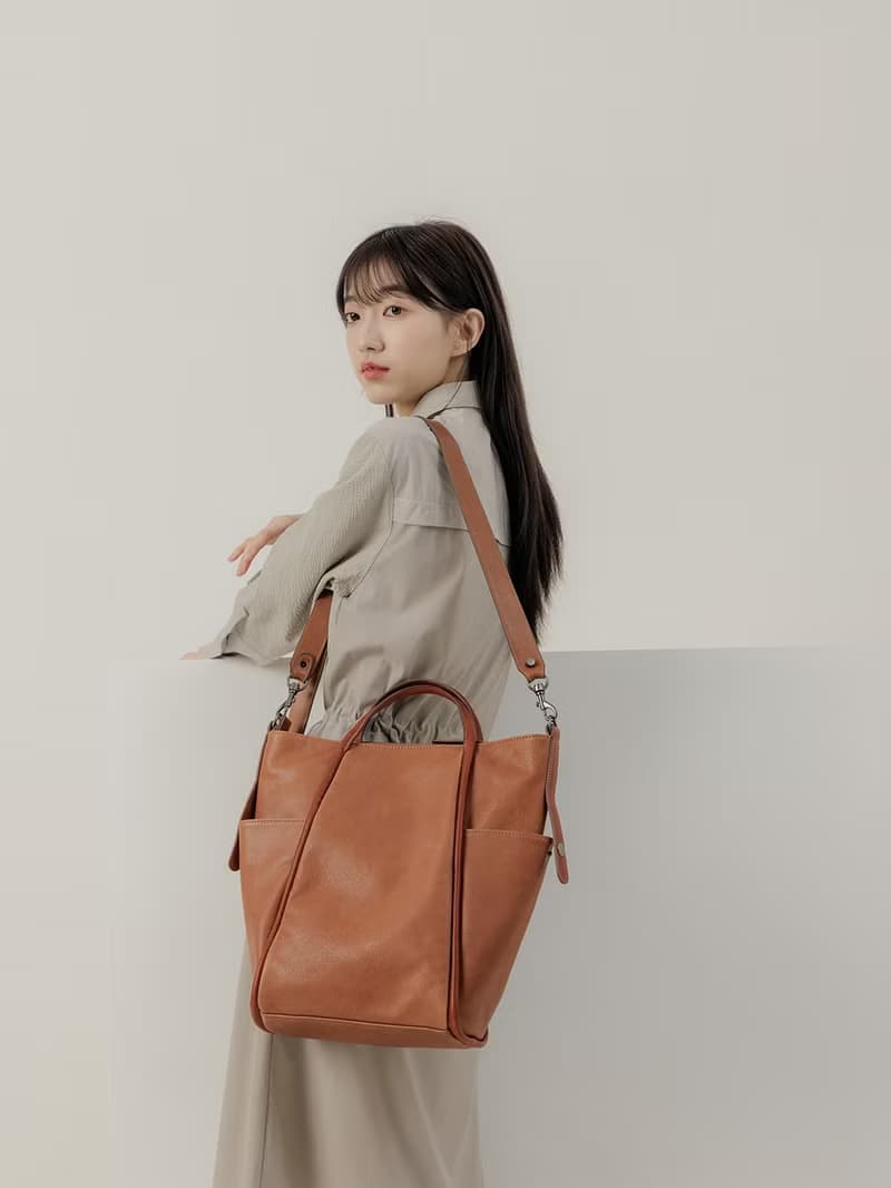 supportingrole 真皮都會優雅休閒精緻手提肩側背包 咖啡