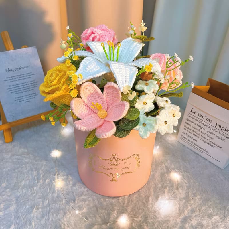 手作鉤織粉色花束