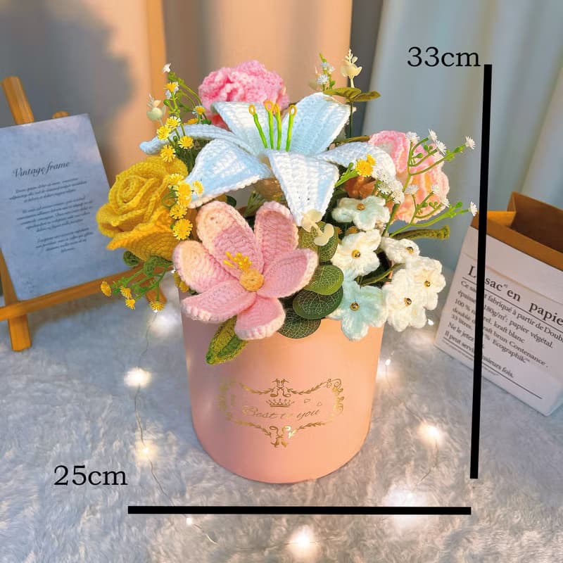 手作鉤織粉色花束