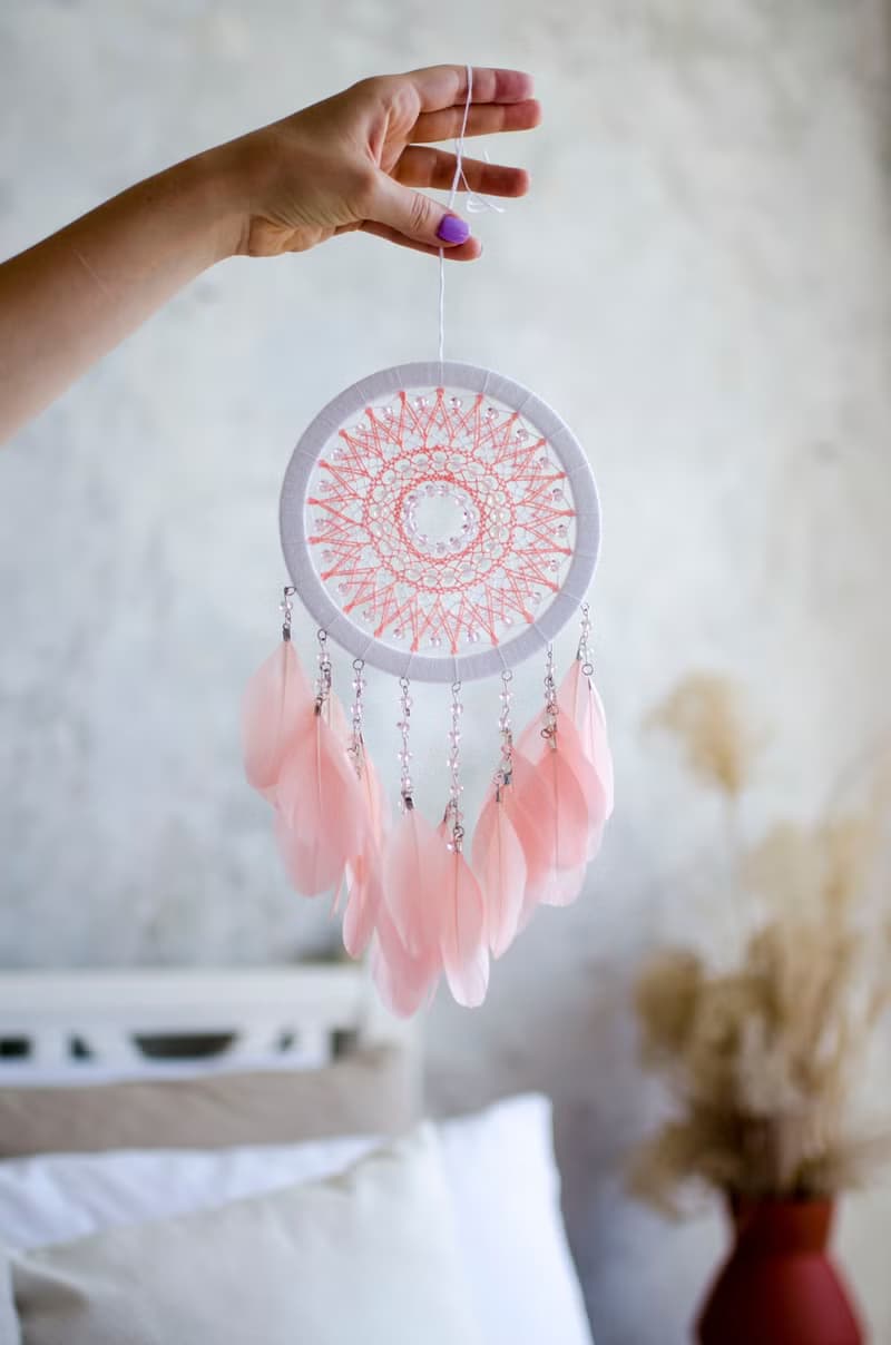 Pink dream catcher for girl | Pink white nursery decor | ตาข่ายดักฝันสีชมพู
