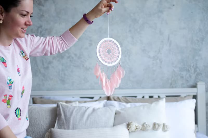 Pink dream catcher for girl | Pink white nursery decor | ตาข่ายดักฝันสีชมพู