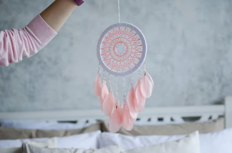 Pink dream catcher for girl | Pink white nursery decor | ตาข่ายดักฝันสีชมพู
