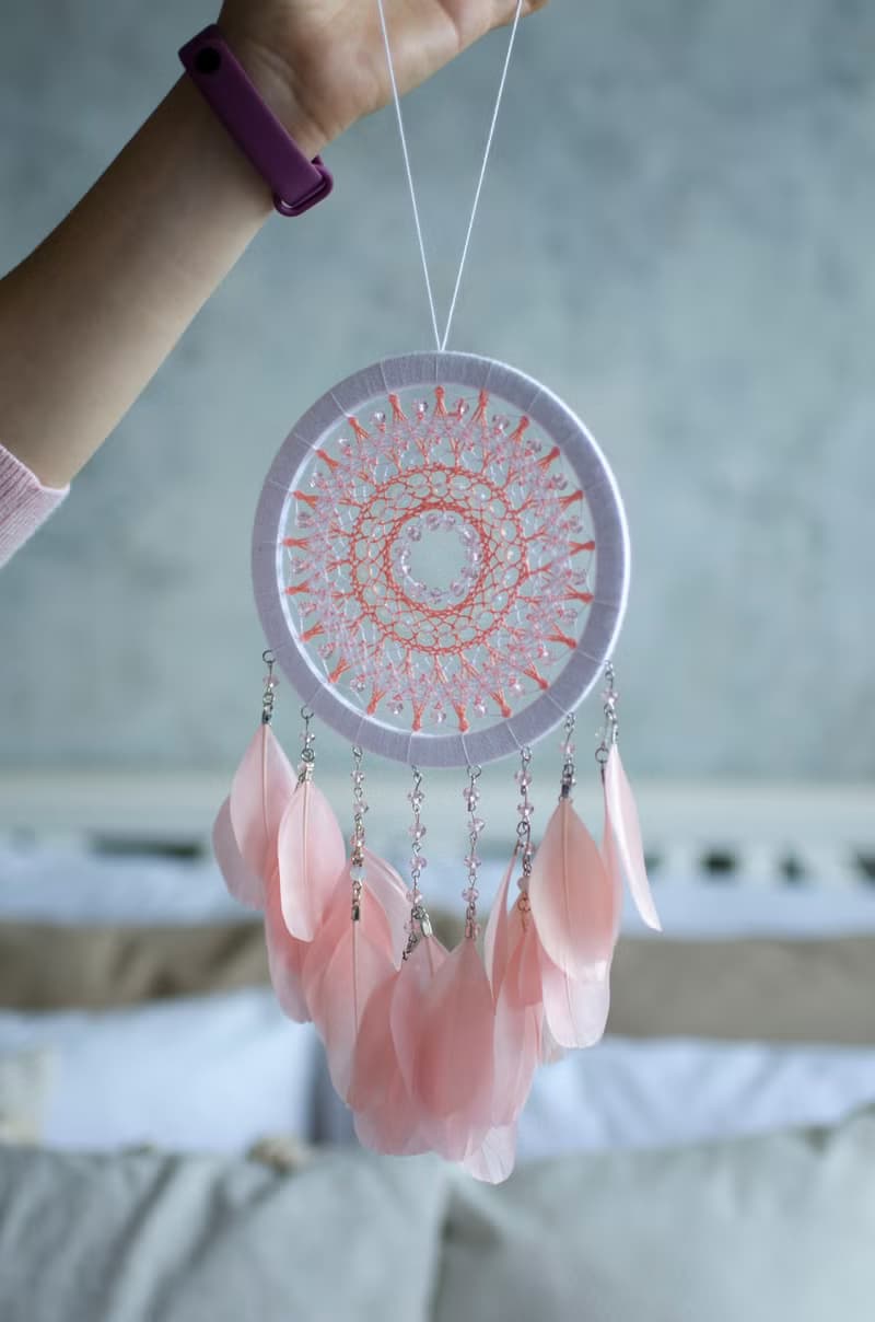 Pink dream catcher for girl | Pink white nursery decor | ตาข่ายดักฝันสีชมพู
