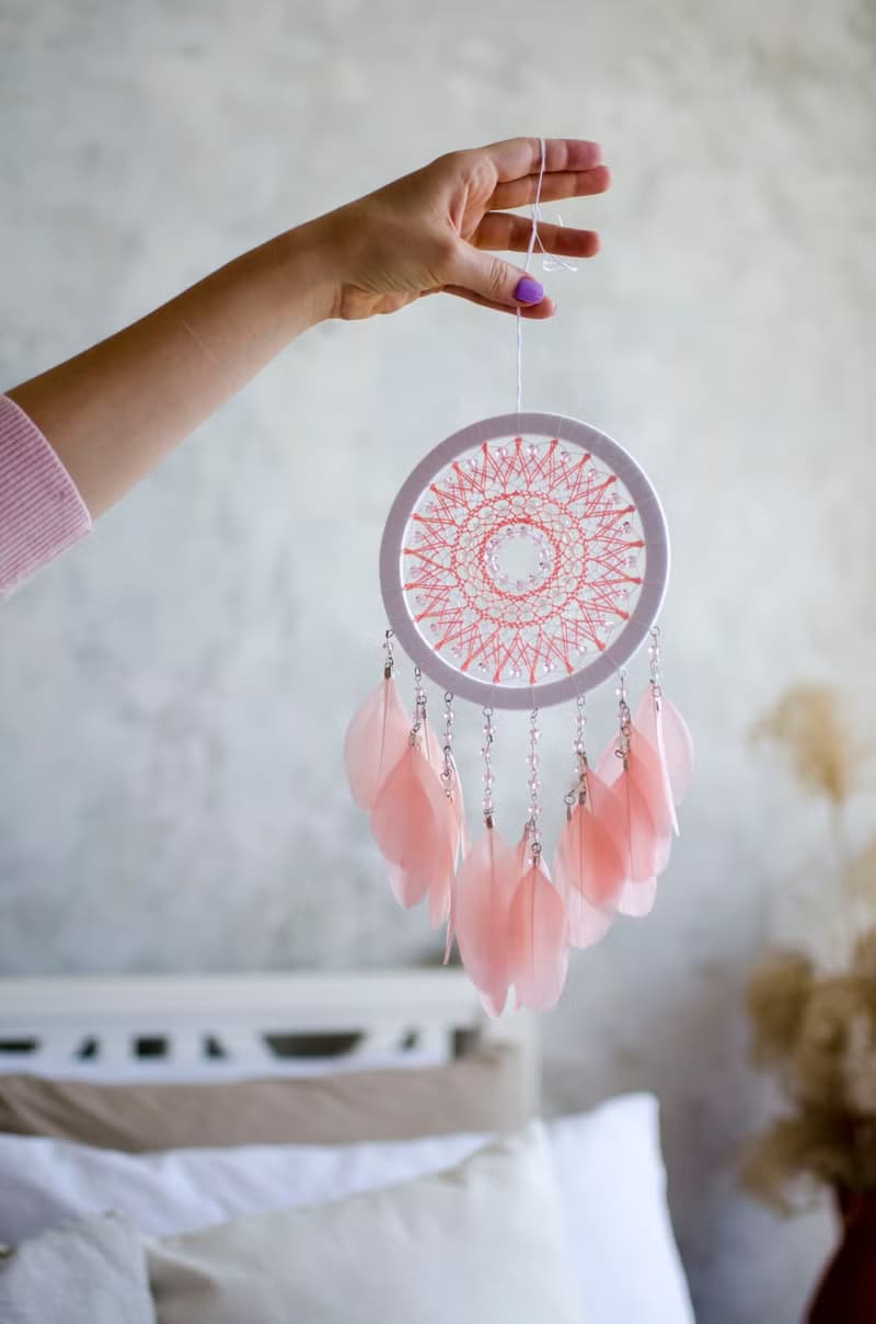 Pink dream catcher for girl | Pink white nursery decor | ตาข่ายดักฝันสีชมพู