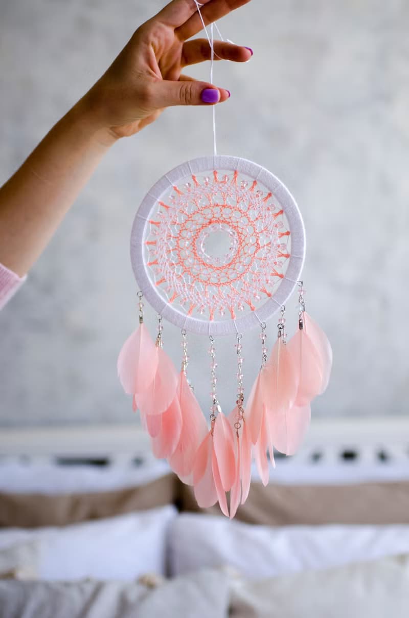 Pink dream catcher for girl | Pink white nursery decor | ตาข่ายดักฝันสีชมพู
