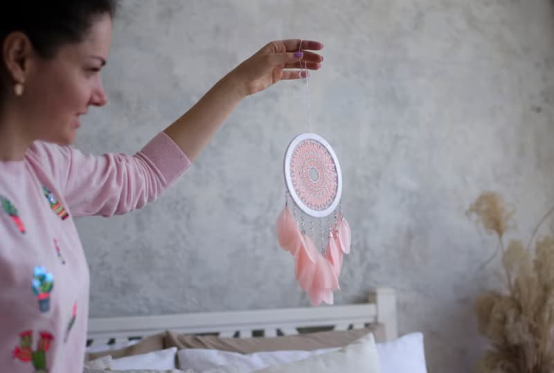 Pink dream catcher for girl | Pink white nursery decor | ตาข่ายดักฝันสีชมพู