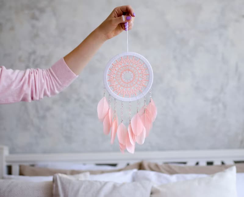 Pink dream catcher for girl | Pink white nursery decor | ตาข่ายดักฝันสีชมพู