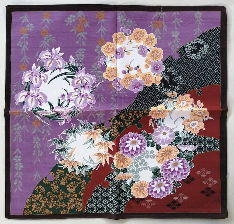 Japanese Furoshiki Vintage Floral Motifs Gift Wrapped 20.5 x 20.5 inches