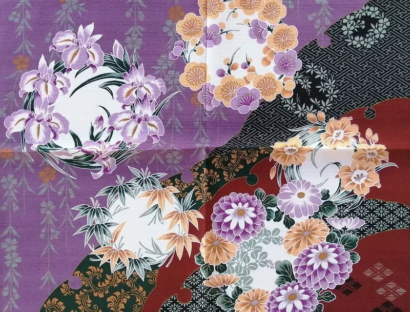 Japanese Furoshiki Vintage Floral Motifs Gift Wrapped 20.5 x 20.5 inches