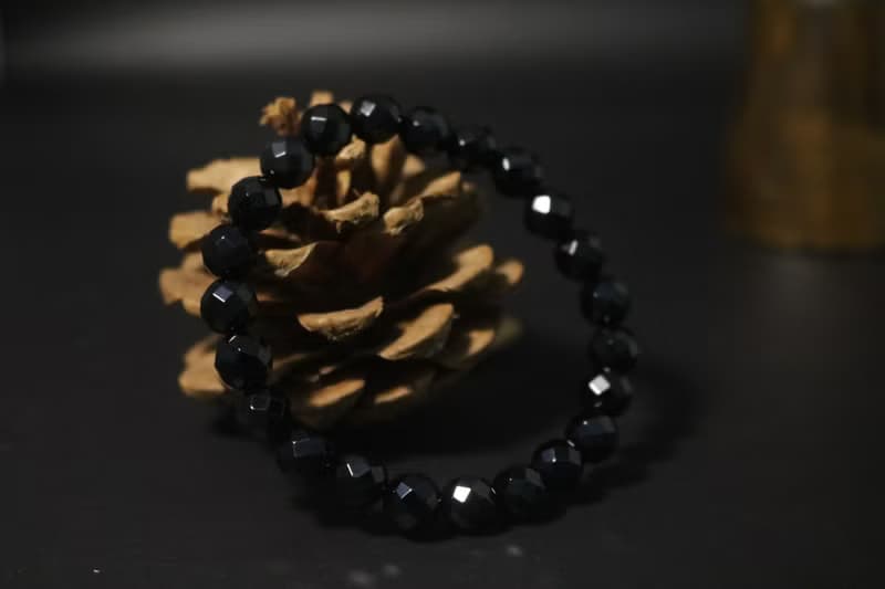 天然黑瑪瑙刻面手鏈切面黑色瑪瑙手串