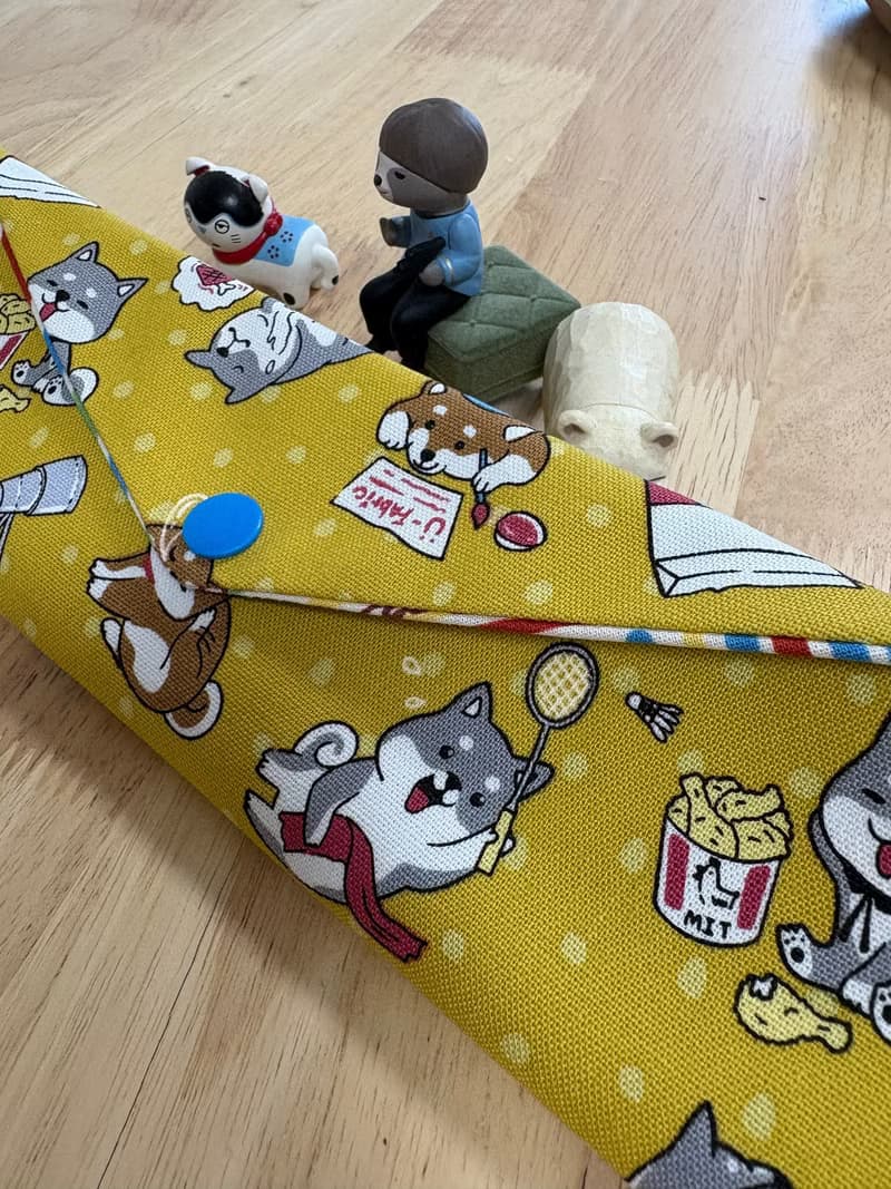 文青風環保純棉筷袋 柴犬愛逛街  大地黃 優質 日本 潮物 收納 手